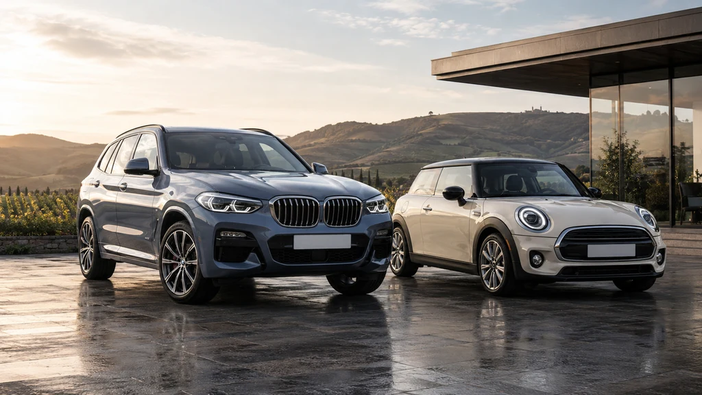 BMW X-Reihe und Mini Cooper auf Terrasse mit Panoramablick